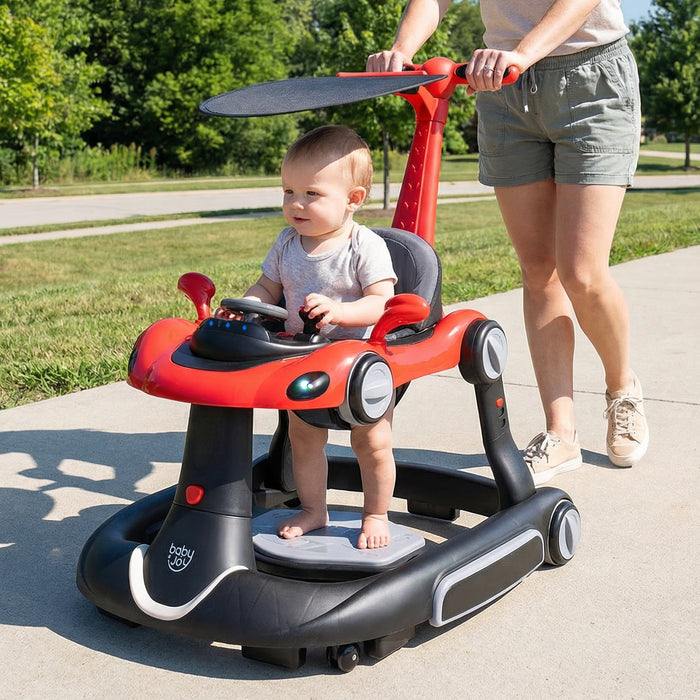 6-in-1 Baby Walker Toddler Push Car with Canopy and Wheels-
