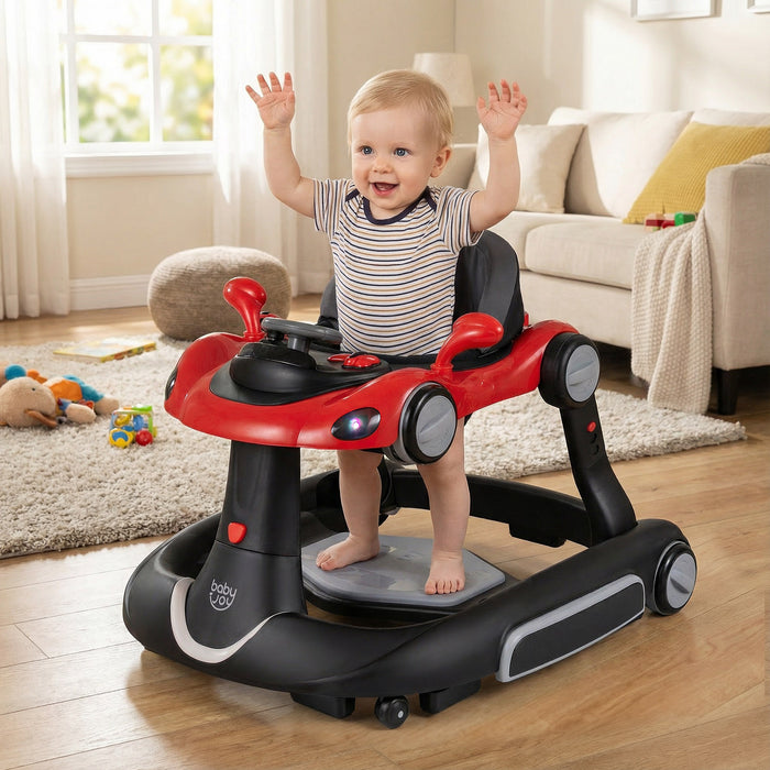6-in-1 Baby Walker Toddler Push Car with Canopy and Wheels-