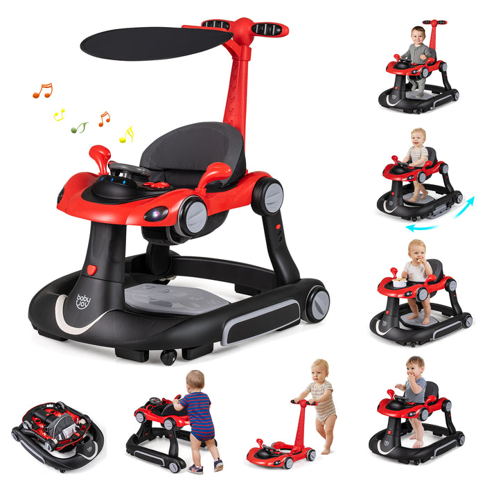 6-in-1 Baby Walker Toddler Push Car with Canopy and Wheels-