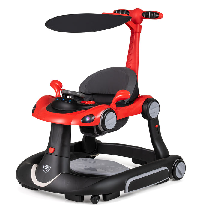 6-in-1 Baby Walker Toddler Push Car with Canopy and Wheels-
