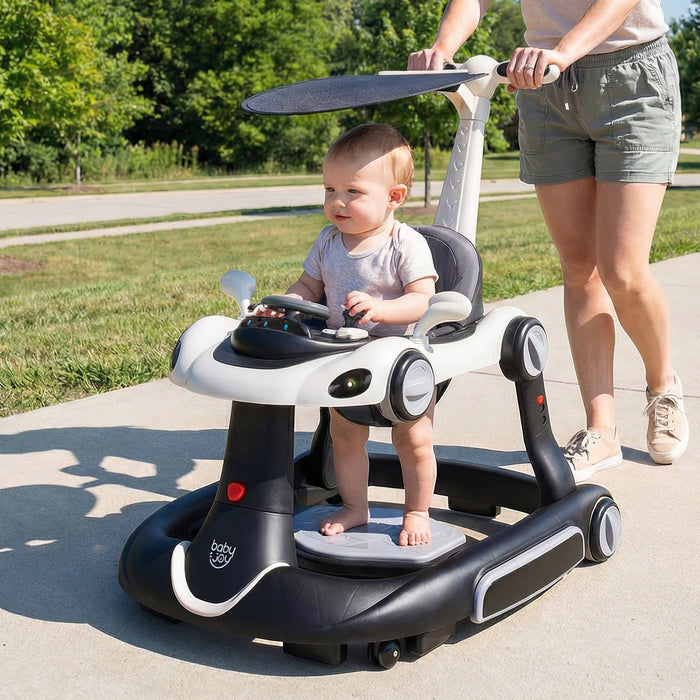 6-in-1 Baby Walker Toddler Push Car with Canopy and Wheels-