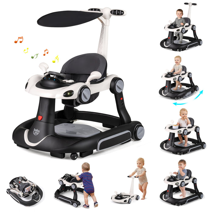 6-in-1 Baby Walker Toddler Push Car with Canopy and Wheels-