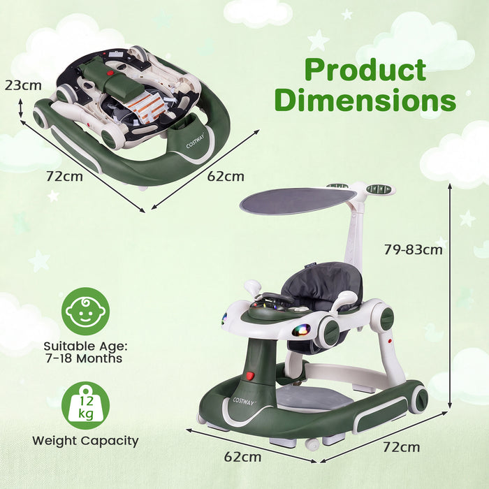 6-in-1 Baby Walker Toddler Push Car with Canopy and Wheels-