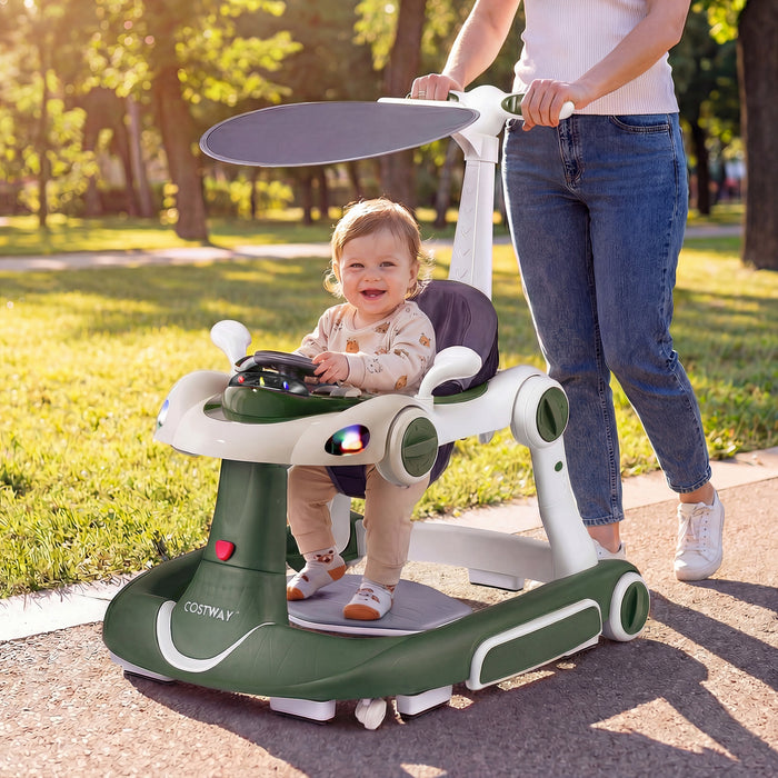 6-in-1 Baby Walker Toddler Push Car with Canopy and Wheels-