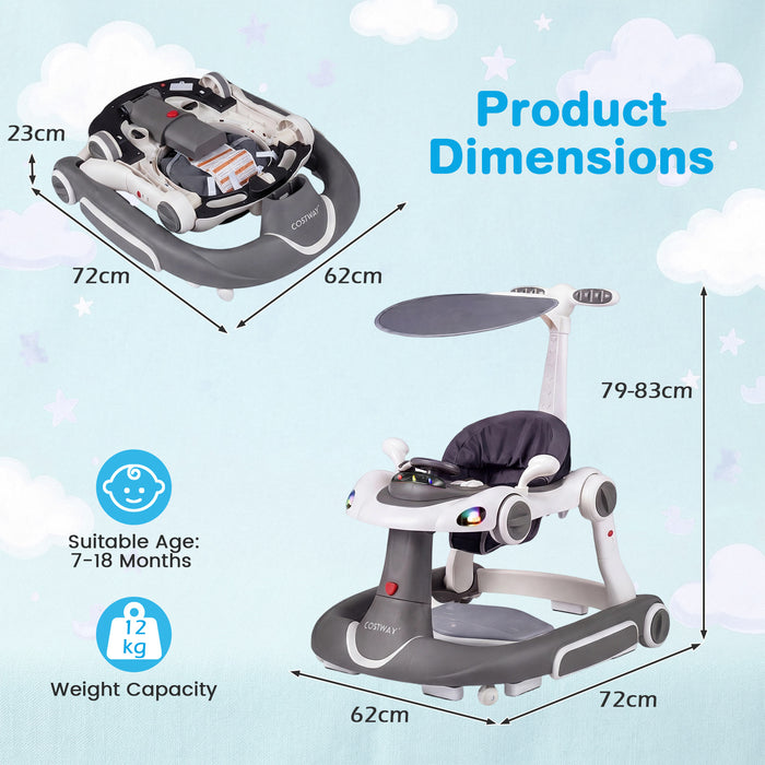 6-in-1 Baby Walker Toddler Push Car with Canopy and Wheels-