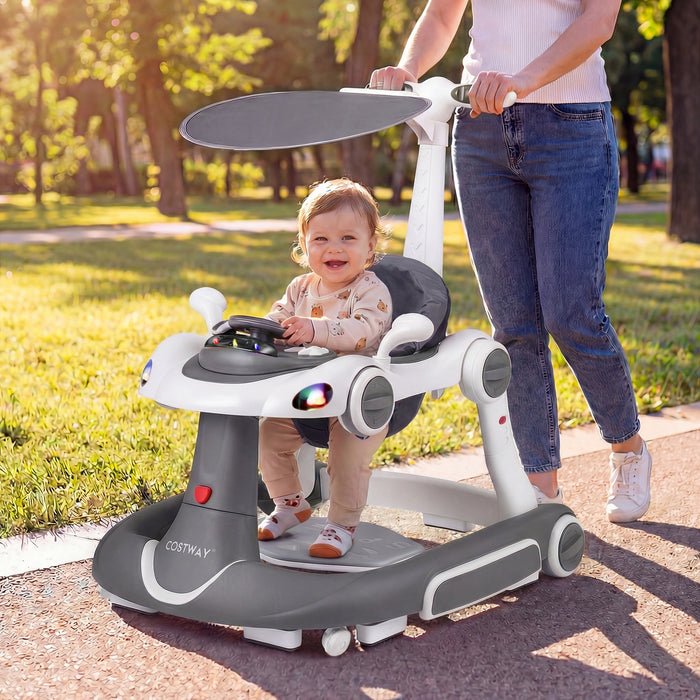 6-in-1 Baby Walker Toddler Push Car with Canopy and Wheels-