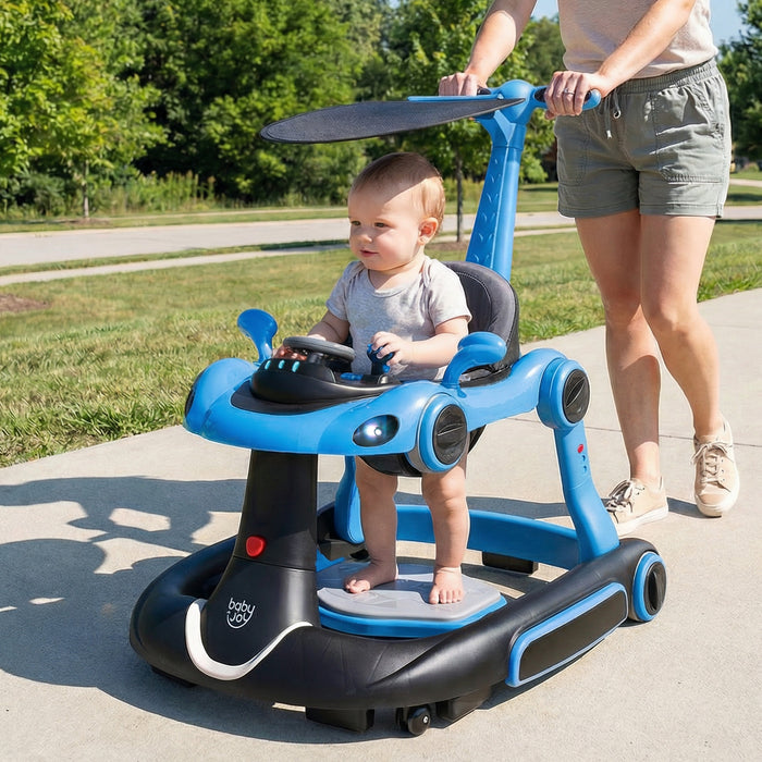 6-in-1 Baby Walker Toddler Push Car with Canopy and Wheels-