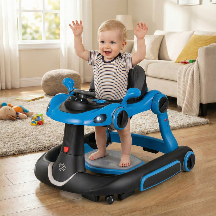 6-in-1 Baby Walker Toddler Push Car with Canopy and Wheels-