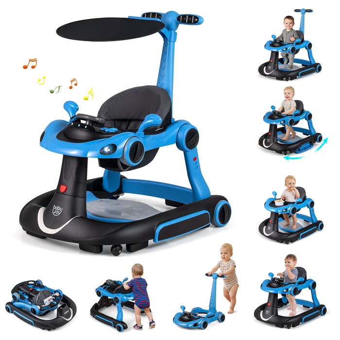 6-in-1 Baby Walker Toddler Push Car with Canopy and Wheels-