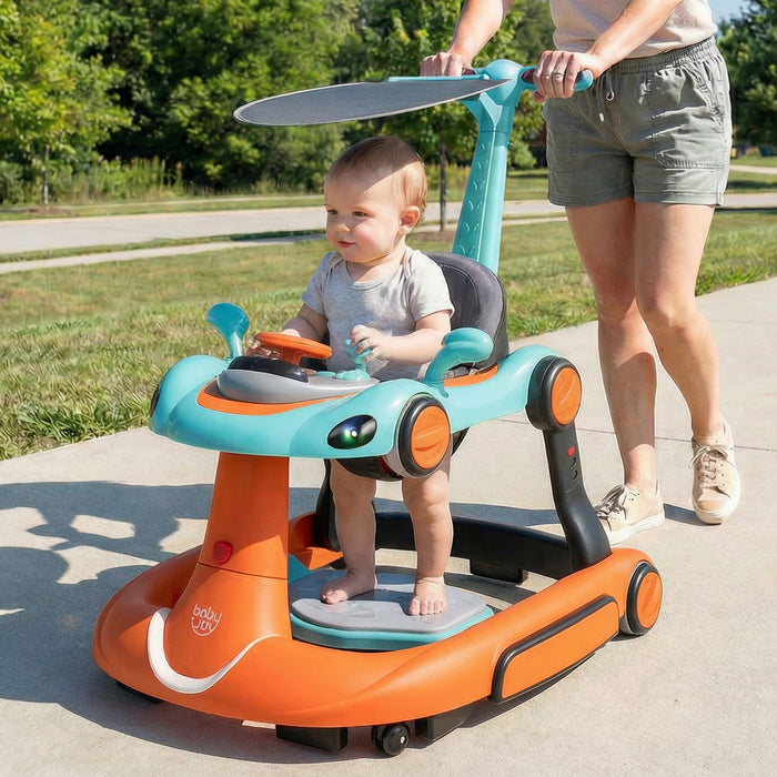 6-in-1 Baby Walker Toddler Push Car with Canopy and Wheels-