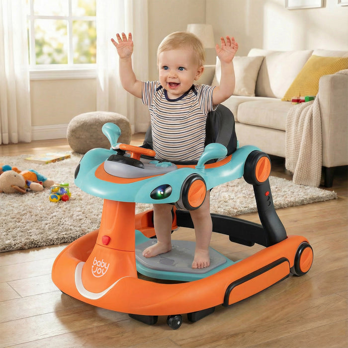 6-in-1 Baby Walker Toddler Push Car with Canopy and Wheels-