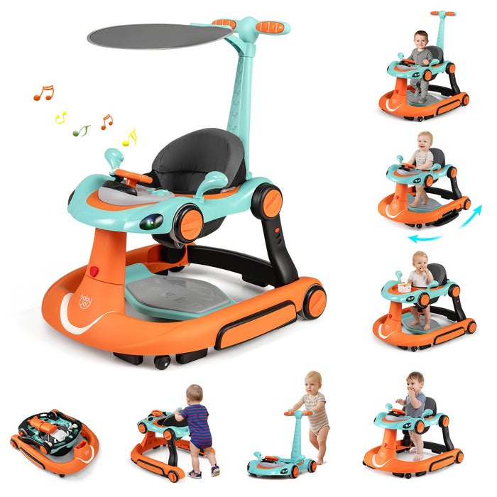 6-in-1 Baby Walker Toddler Push Car with Canopy and Wheels-