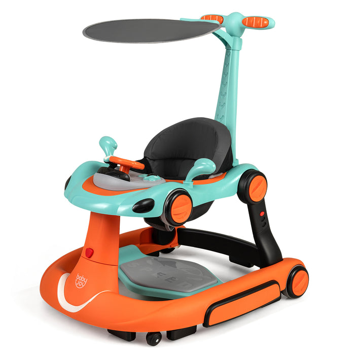 6-in-1 Baby Walker Toddler Push Car with Canopy and Wheels-