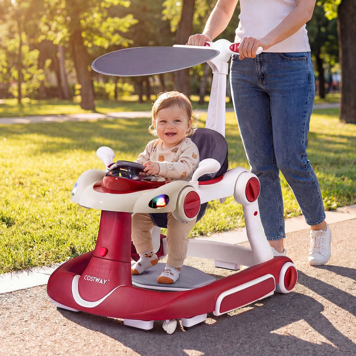 6-in-1 Baby Walker Toddler Push Car with Canopy and Wheels-