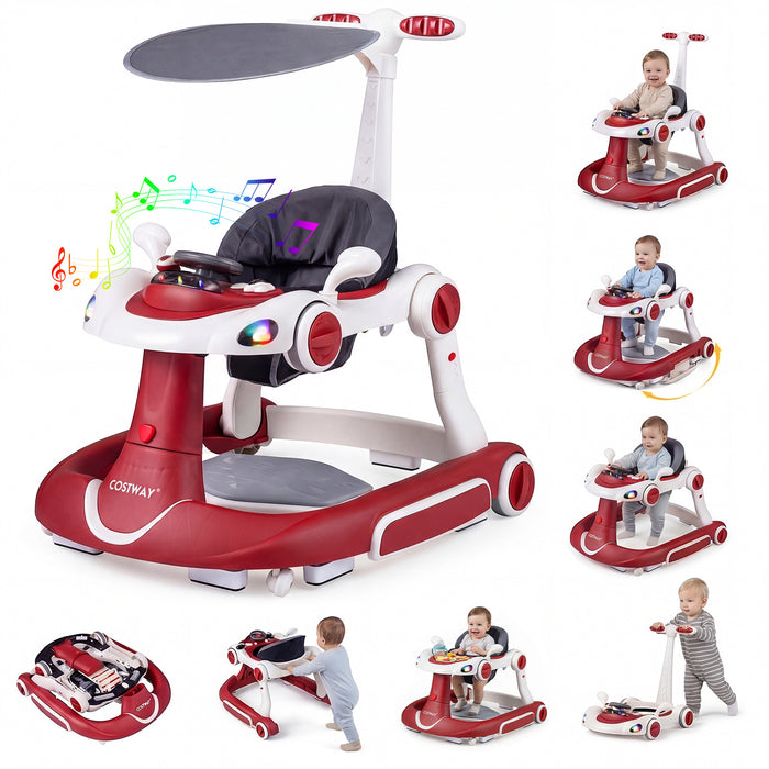 6-in-1 Baby Walker Toddler Push Car with Canopy and Wheels-