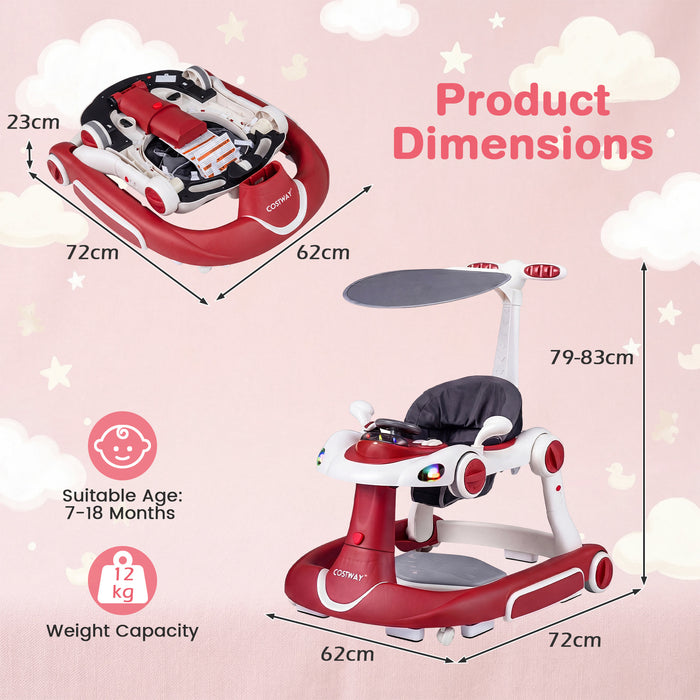 6-in-1 Baby Walker Toddler Push Car with Canopy and Wheels-