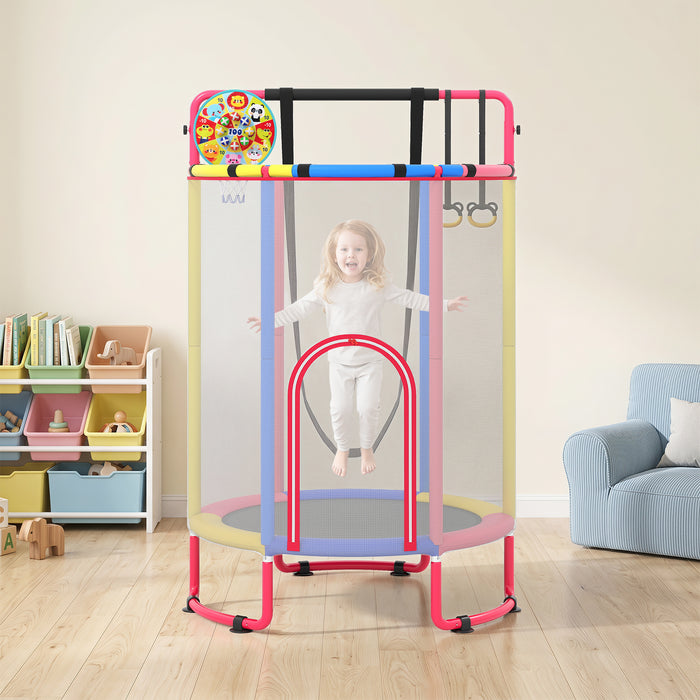6-in-1 Kids Trampoline 140 cm Indoor Outdoor Trampoline with Swing-