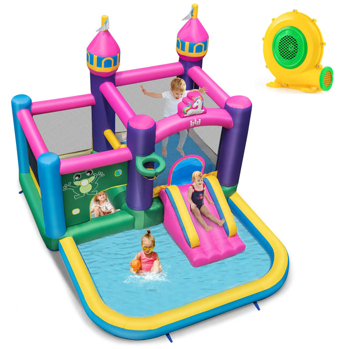 6-in-1 Large Blow up Bouncer Castle with Slide 680W Blower for Kids 3-