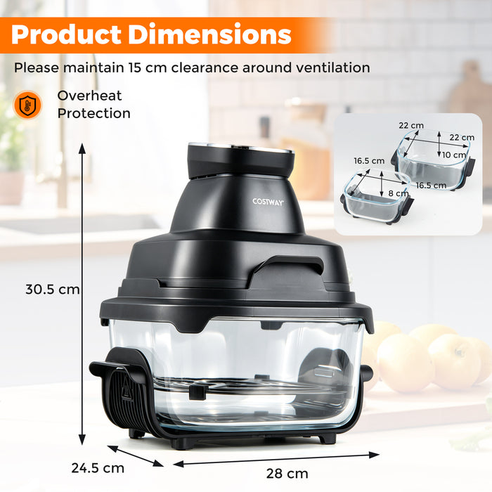 6-in-1 Portable Glass Air Fryer with Lids Built-in Thermostat-
