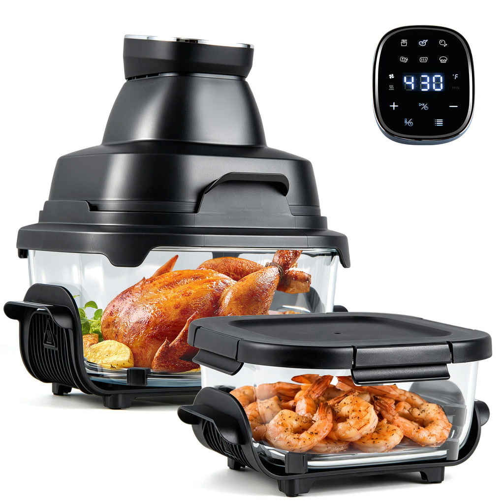 6-in-1 Portable Glass Air Fryer with Lids Built-in Thermostat-