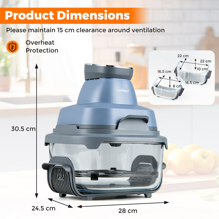 6-in-1 Portable Glass Air Fryer with Lids Built-in Thermostat-