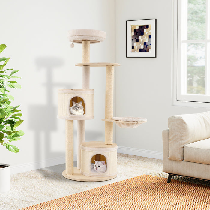 6-level Wooden cat tree with cat condo and sisal scratching posts  for indoor-