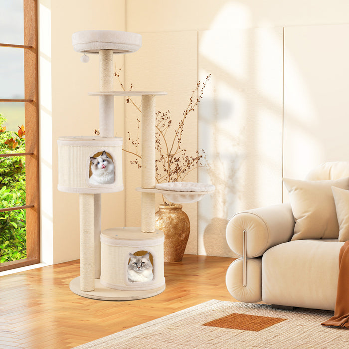 6-level Wooden cat tree with cat condo and sisal scratching posts  for indoor-