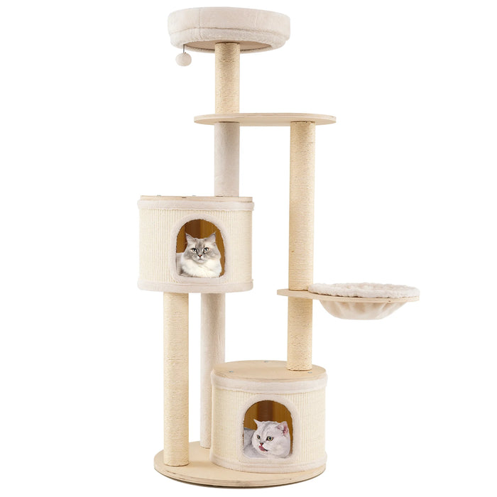 6-level Wooden cat tree with cat condo and sisal scratching posts  for indoor-