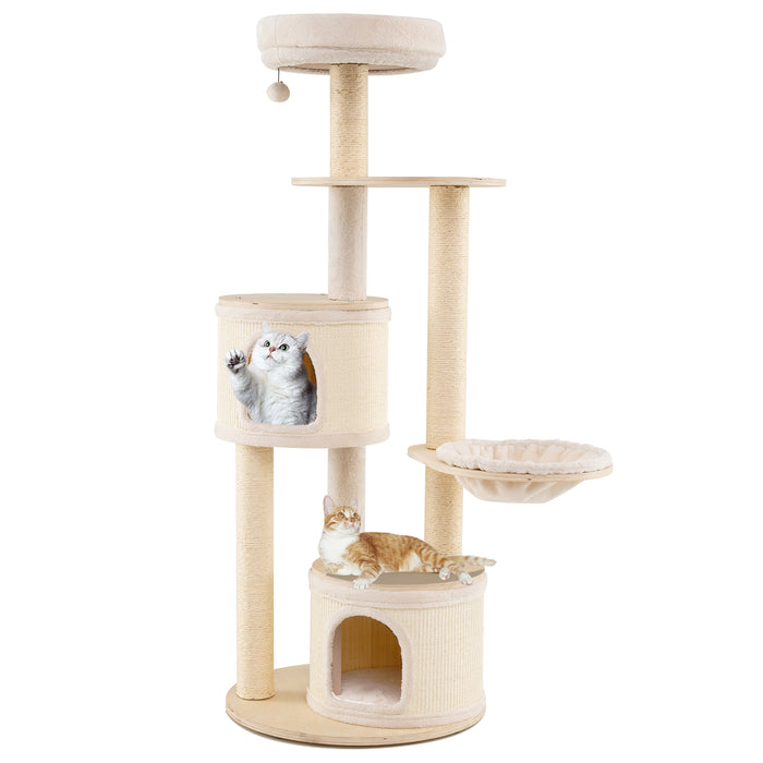 6-level Wooden cat tree with cat condo and sisal scratching posts  for indoor-