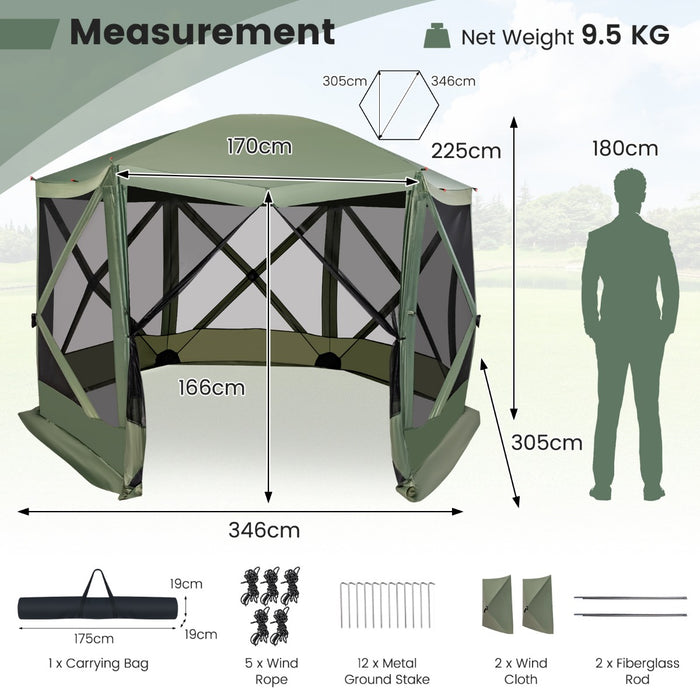 6-Sided Camping Gazebo - Instant Setup Hub Tent with Carrying Bag - Ideal Outdoor Gear for Campers and Travellers