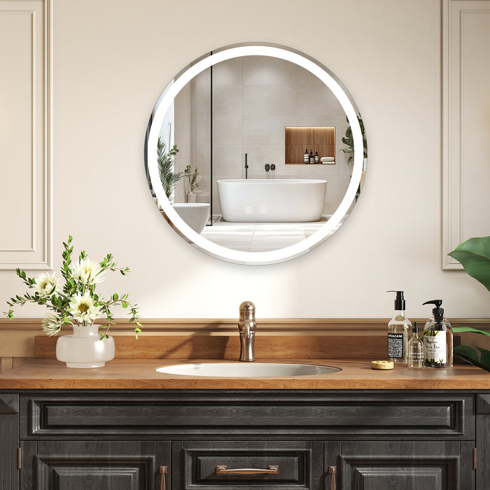 60 CM Round Wall Mounted LED Lighted Mirror with Adjustable Brightness