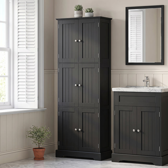 60 x 30 x 160 CM Tall Bathroom Storage Cabinet with 6 Doors-Black