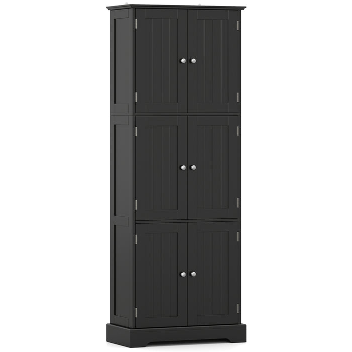 60 x 30 x 160 CM Tall Bathroom Storage Cabinet with 6 Doors-Black