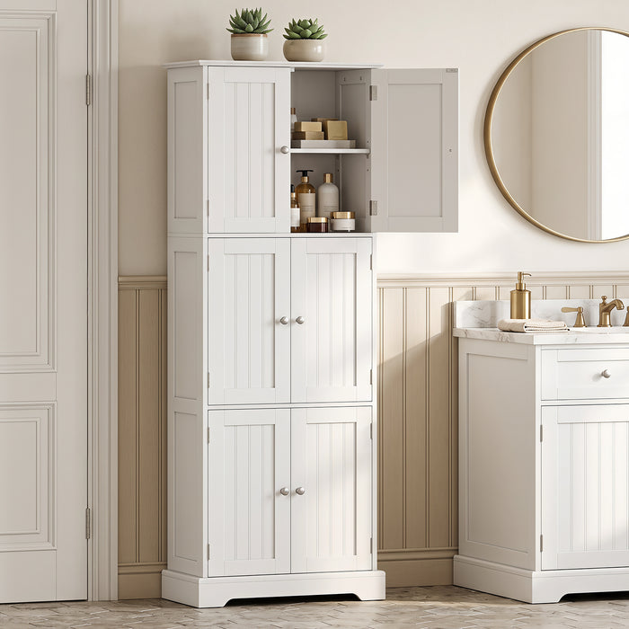 60 x 30 x 160 CM Tall Bathroom Storage Cabinet with 6 Doors-Black
