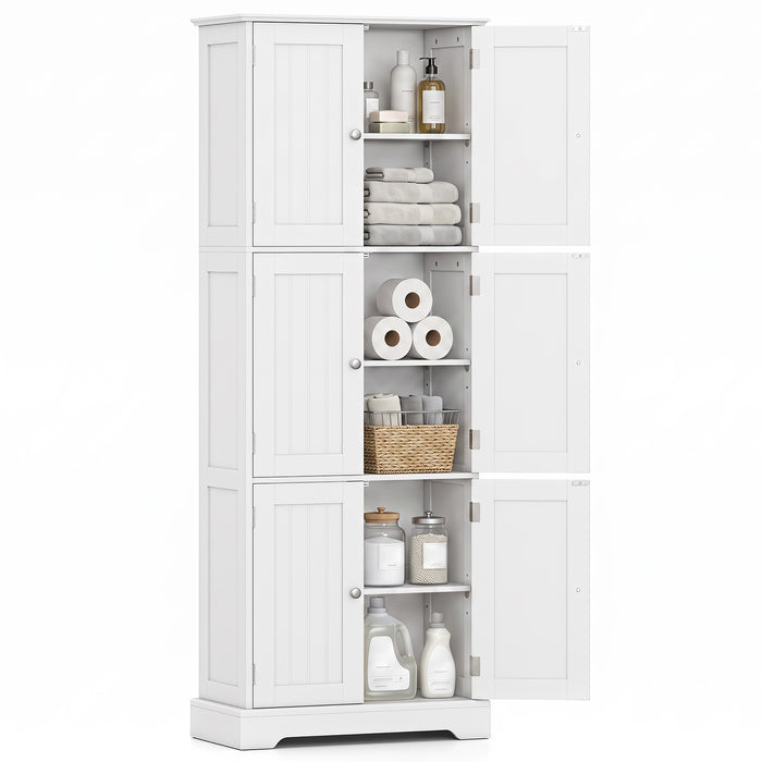 60 x 30 x 160 CM Tall Bathroom Storage Cabinet with 6 Doors-Black
