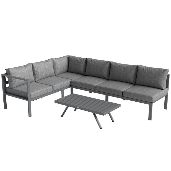 Outsunny 3 Pieces Garden Furniture Set, Aluminium Corner Lounge Set with Adjustable Backrest and Coffee Table