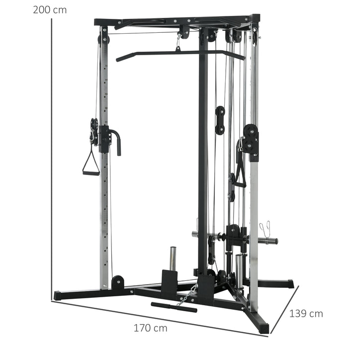 SPORTNOW Home Gym Machine, Multifunctional Gym Equipment with High and Low Pulleys, Pull Up Bar, 15-Position Adjustable Strength Training Workout Station for Full Body Fitness