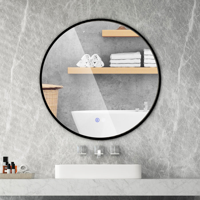 60 CM Round Bathroom Mirror with LED Lights and Anti-Fog Design-Black