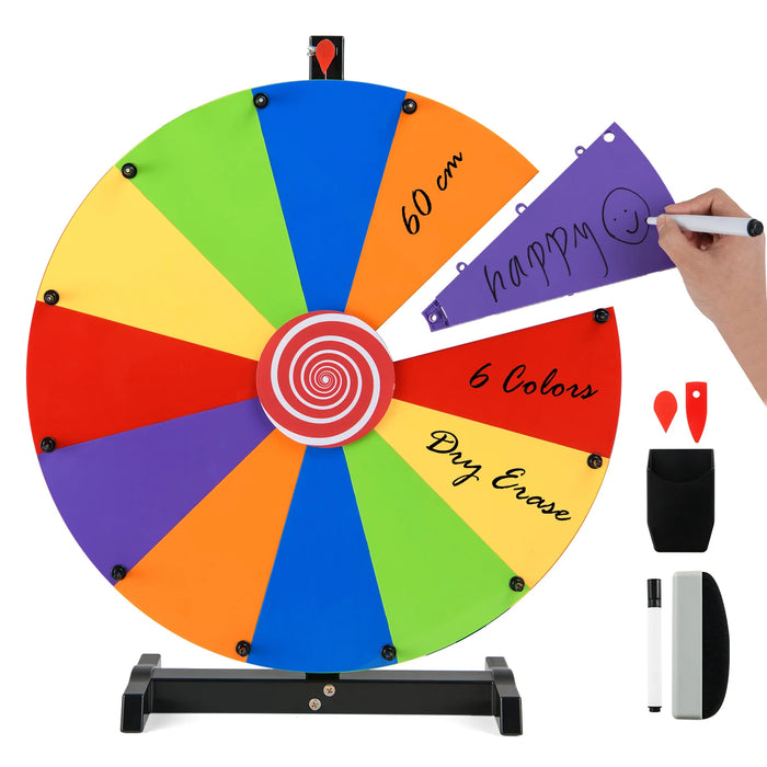 60cm Colorful Tabletop Prize Wheel with Stand Dry Erase Marker and Eraser for Carnival