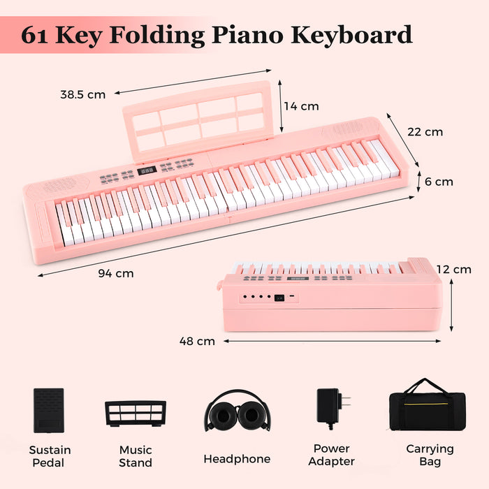 61-Key Foldable Piano Keyboard Full-size Electronic Keyboard with MIDI and Split Function-