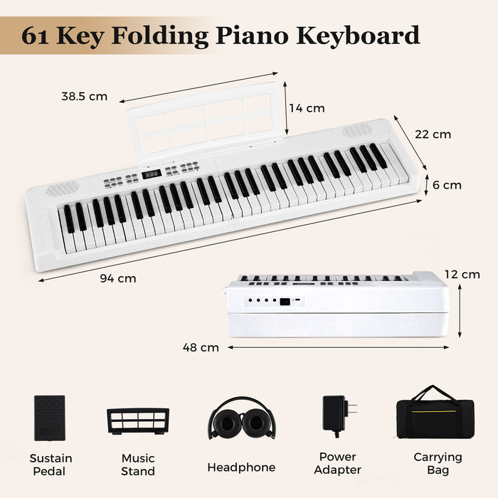 61-Key Foldable Piano Keyboard Full-size Electronic Keyboard with MIDI and Split Function-