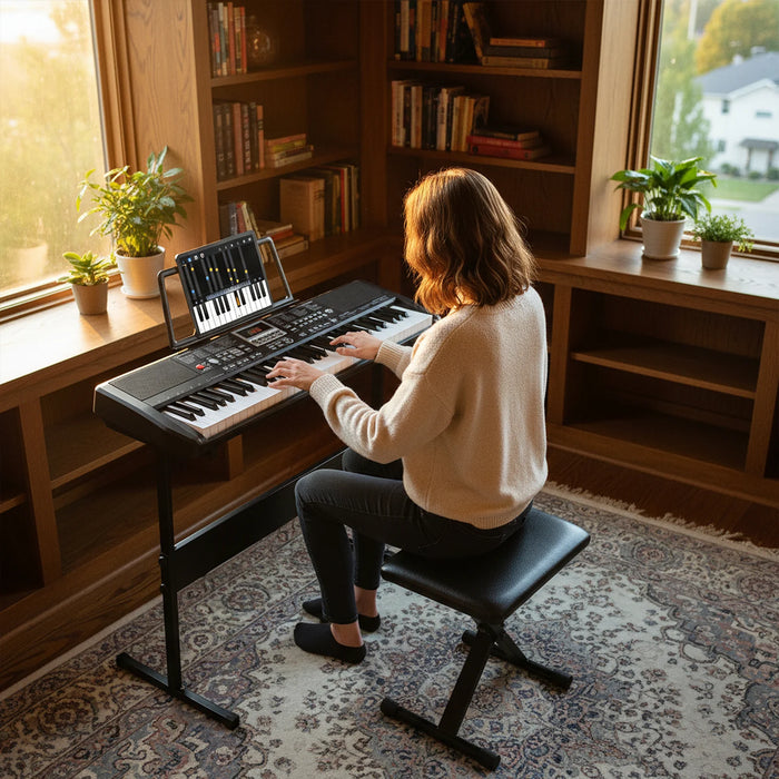 61 Keys Beginners Piano Keyboard with Adjustable Stand and Stool-