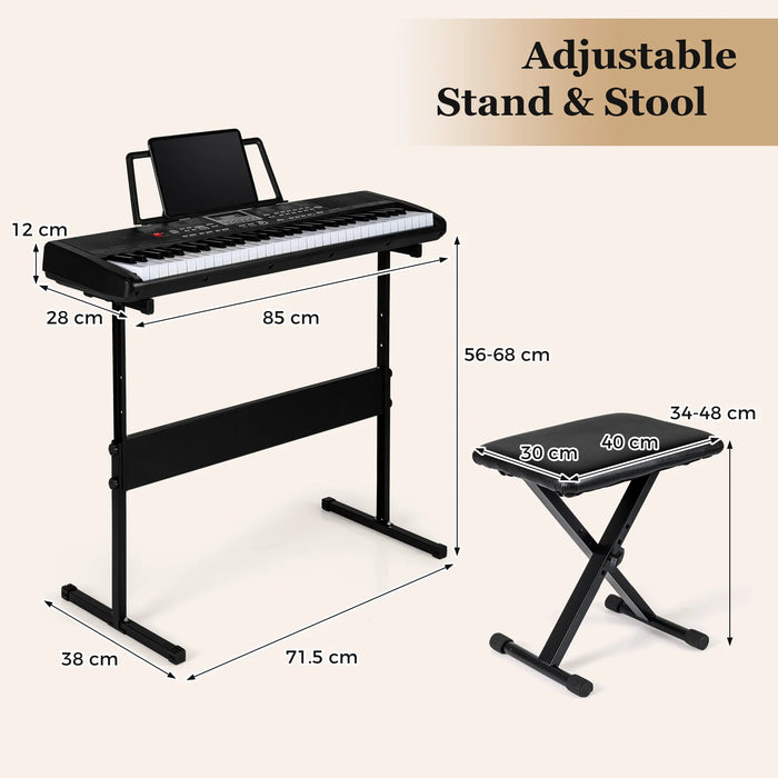 61 Keys Beginners Piano Keyboard with Adjustable Stand and Stool-