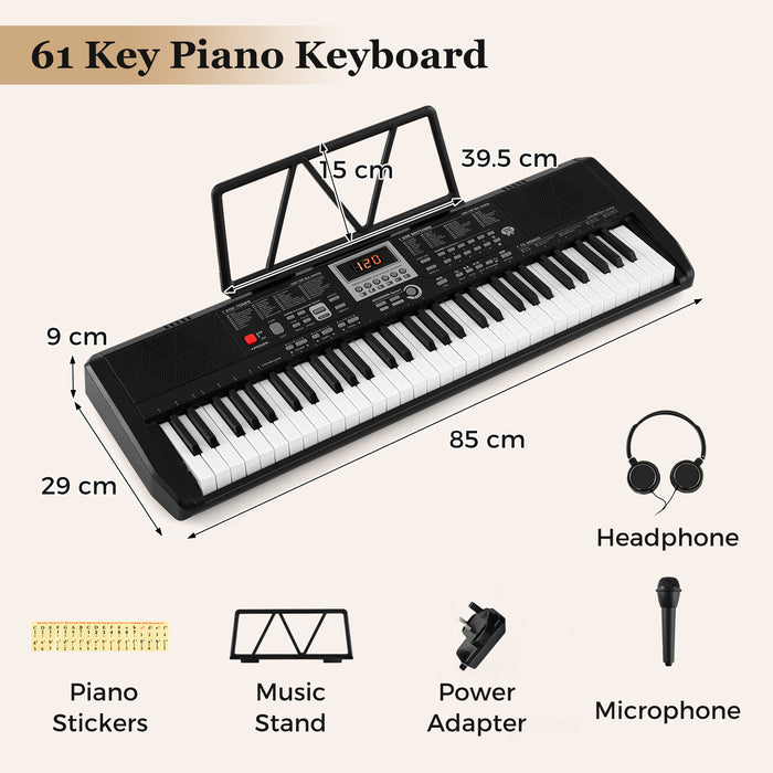 61 Keys Portable Keyboard with 200 Rhythms and 200 Tones for Beginners-
