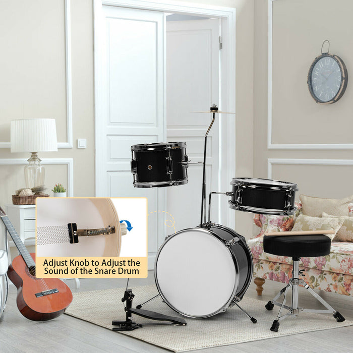 Children's Drum Set with a Pair of Hardwood Drumsticks and Cushioned Stool-