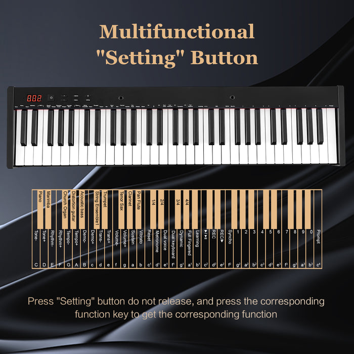 61-Key Portable Electronic Keyboard Piano with Stand and Stool
