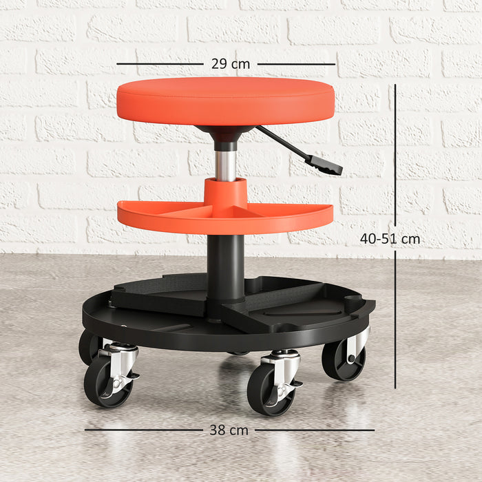 HOMCOM Rolling Mechanic Stool, 135kg Capacity Workshop Stool, 360° Swivel Roller Padded Creeper Seat with Wheels, Tool Trays Storage for Garage, Shop, Auto Repair, Yellow