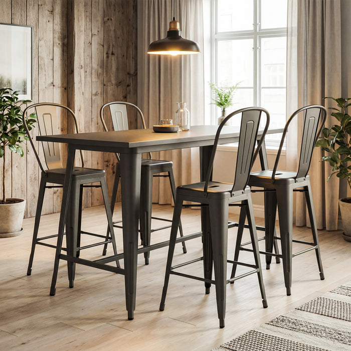 62 cm Metal Bar Stools Set of 4 with Backrests and Footrests-Black