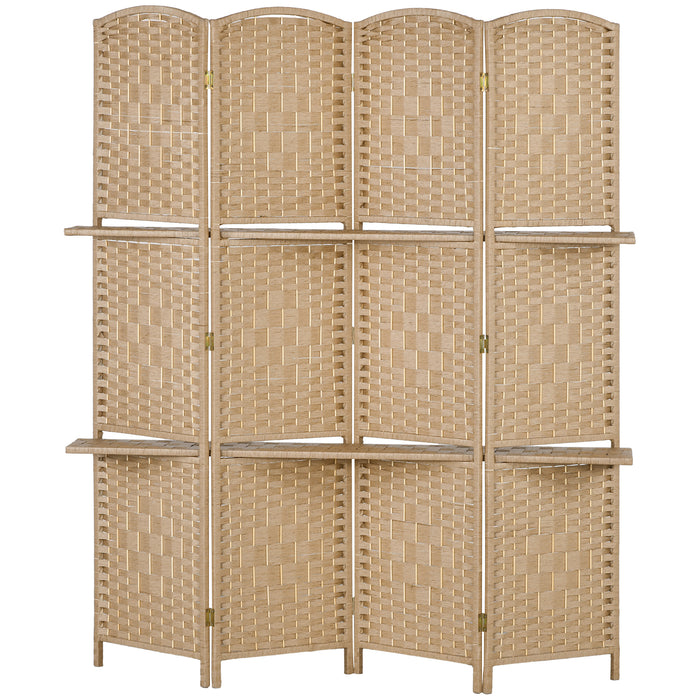 HOMCOM 4-panel room divider screen 160 x 170 cm with 2 shelves, foldable, wood