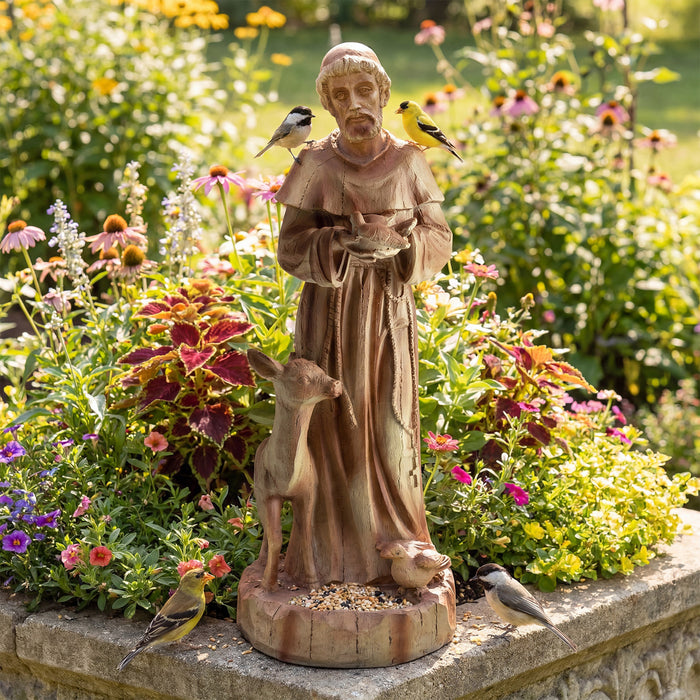 62cm St. Francis Statue with Bird Feeder Saint Francis of Assisi Garden Decoration-